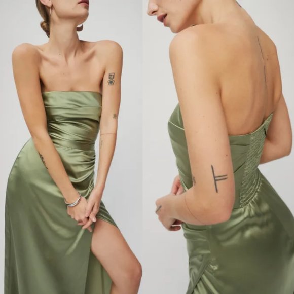 NWT Reformation Barrow Silk Maxi Dress Sz 6 in Artichoke Strapless Wrap - Picture 2 of 12